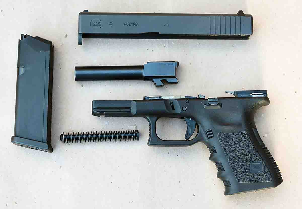 The Glock 19 Gen 3 is easily disassembled for cleaning.